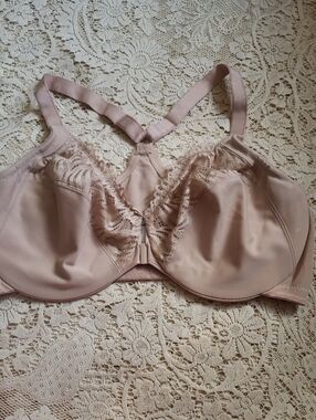 Glamorise Front-Closure Lace-Trim Full Coverage Bra  Natural Beige 38DD